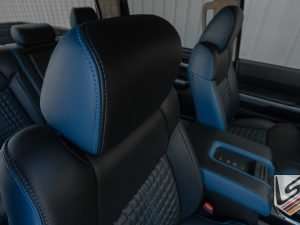 Two-Tone leather headrest close-up
