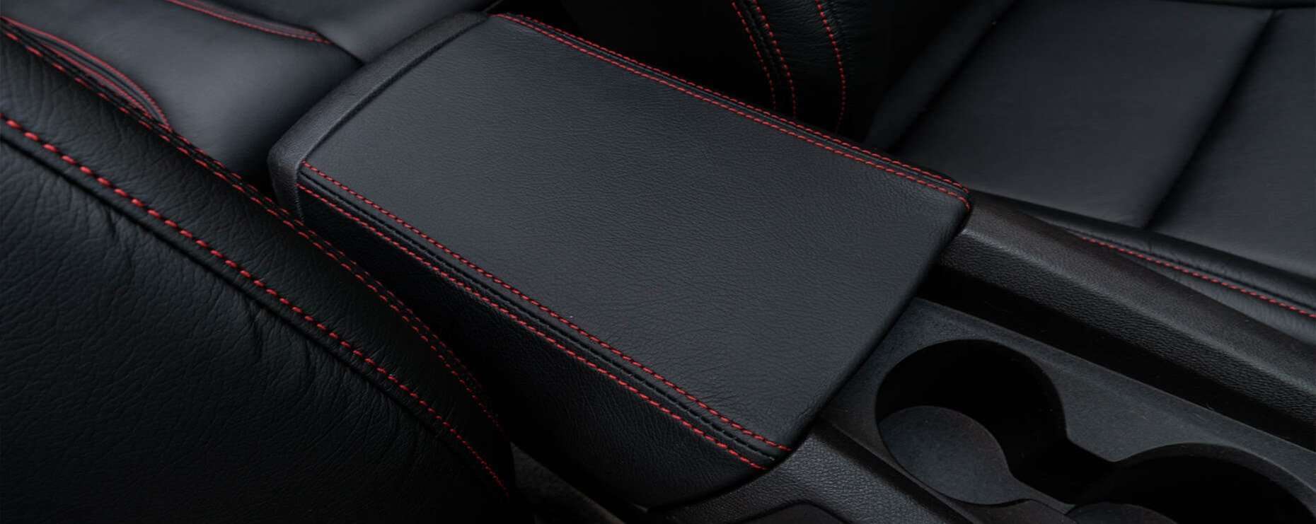 2010-2015 Chevrolet Camaro console lid black leather with cardinal stitching