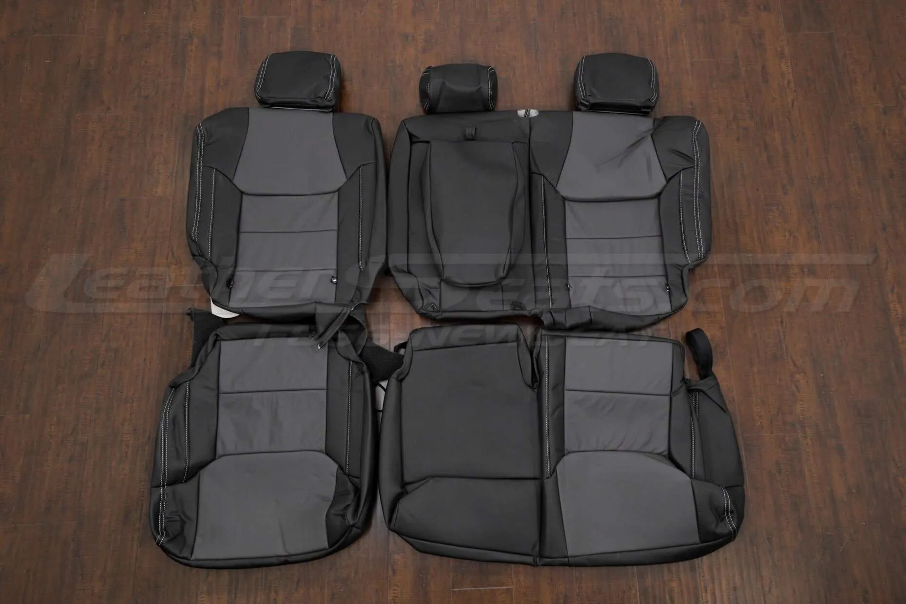 Toyota Tundra Leather Seat Kit - Black & Charcoal - Rear seat upholstery w/ Armrest