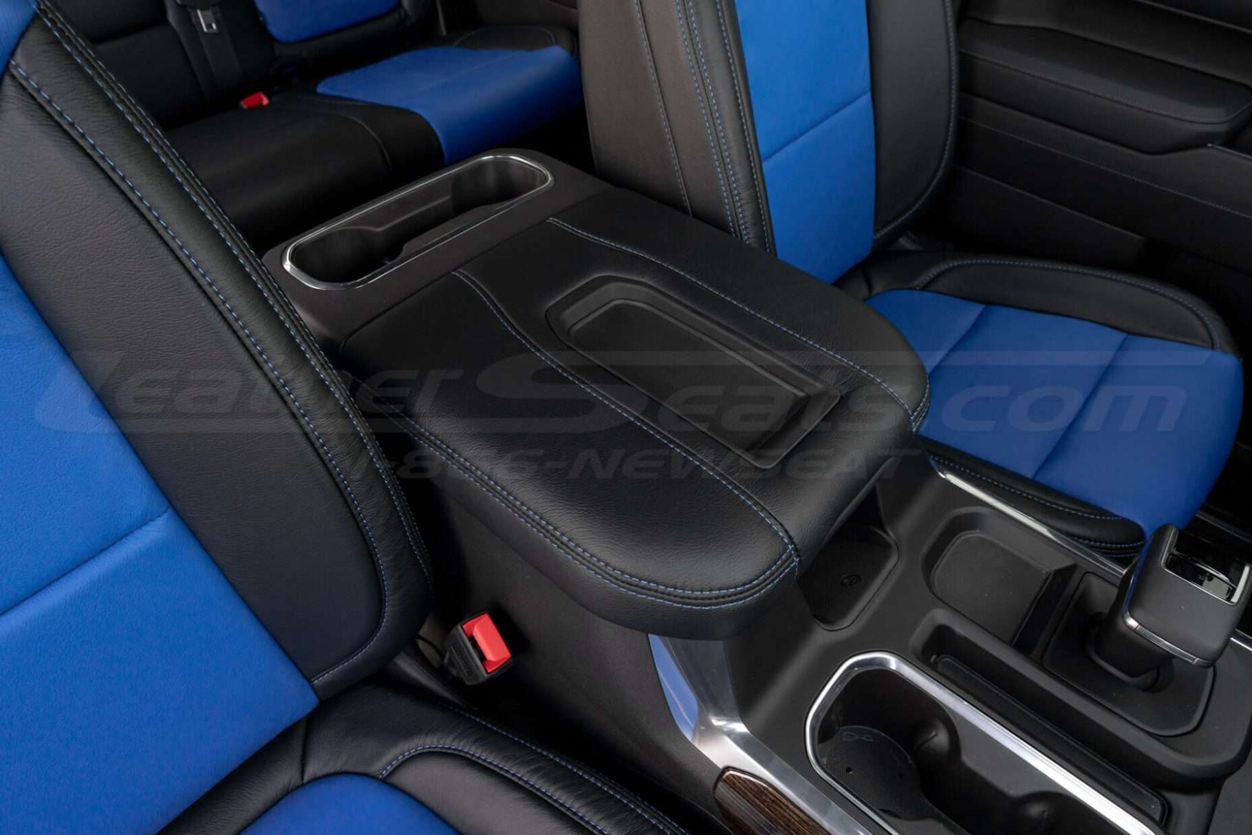 Passenger side medium shot of custom console lid cover