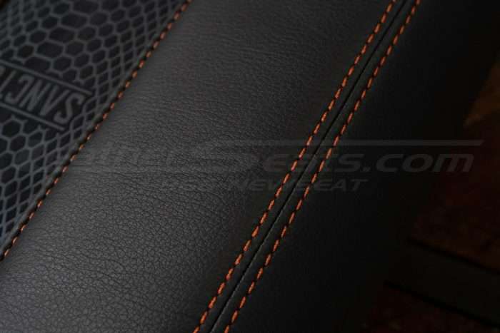 Contrasting Copperhead stitching on Wireless QI phone charging console