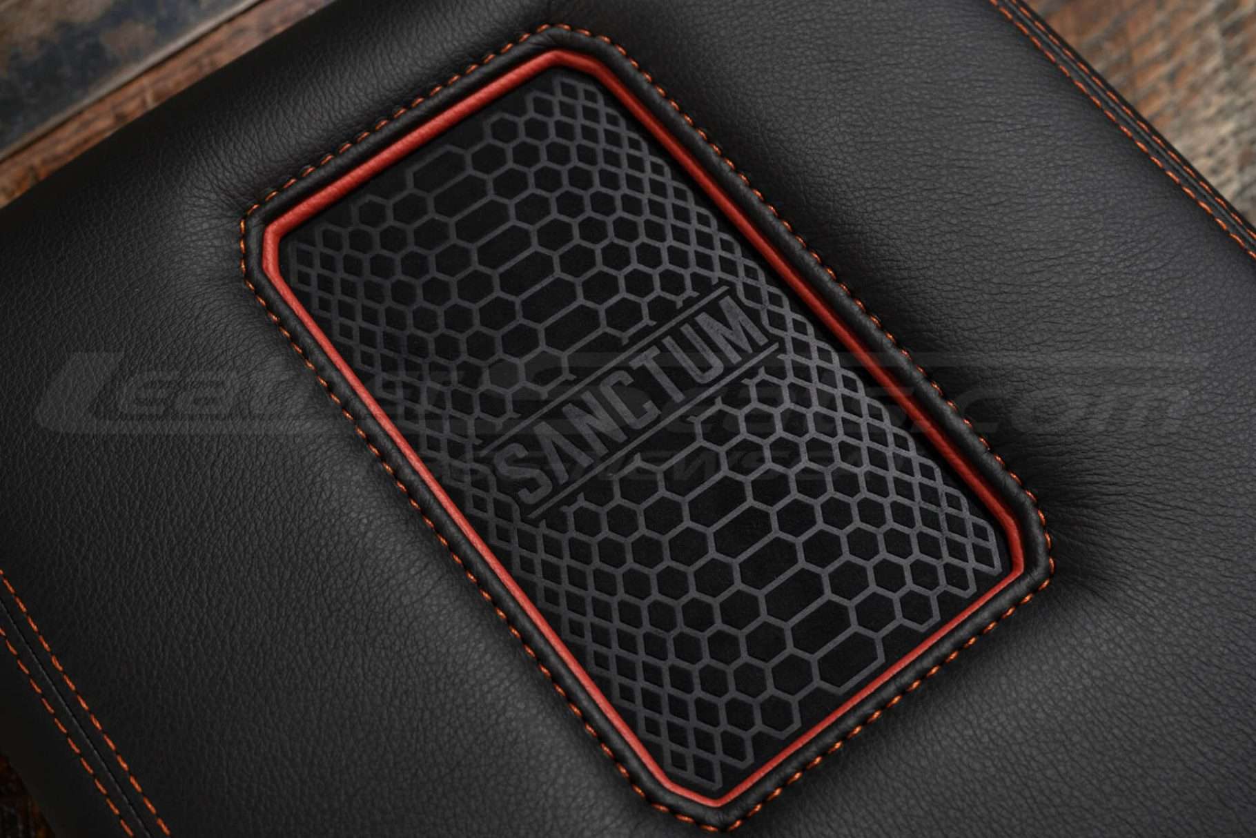 Suede Leather Sanctum Charging pad with Tangerine trim ring and Copperhead stitching