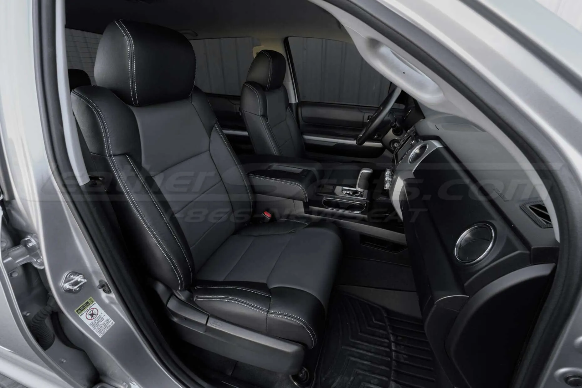 Toyota Tundra CrewMax with installed Black & Charcoal leather seats - front passenger seat