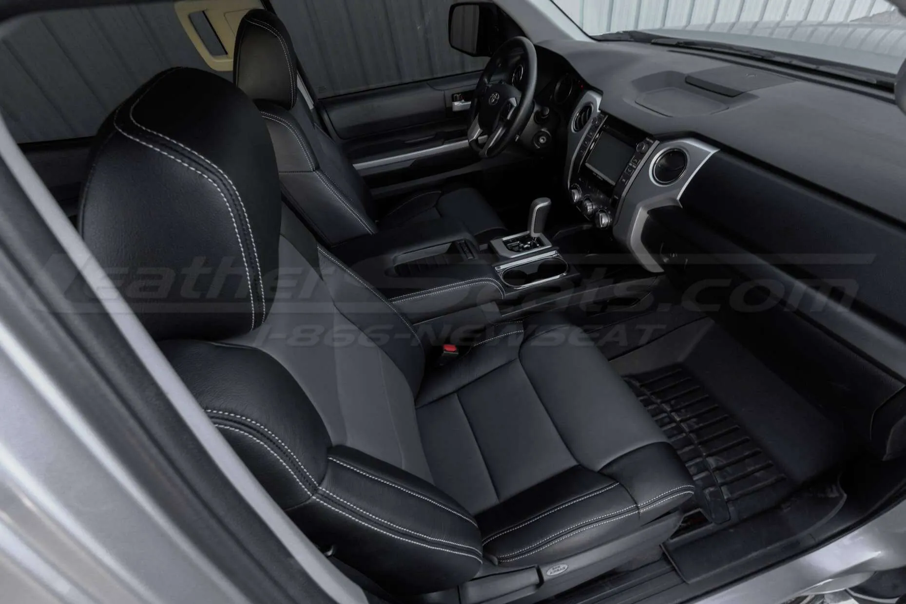 Top-down view of front passenger leather seat