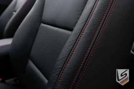 Contrasting double-stitching in Cardinal close-up
