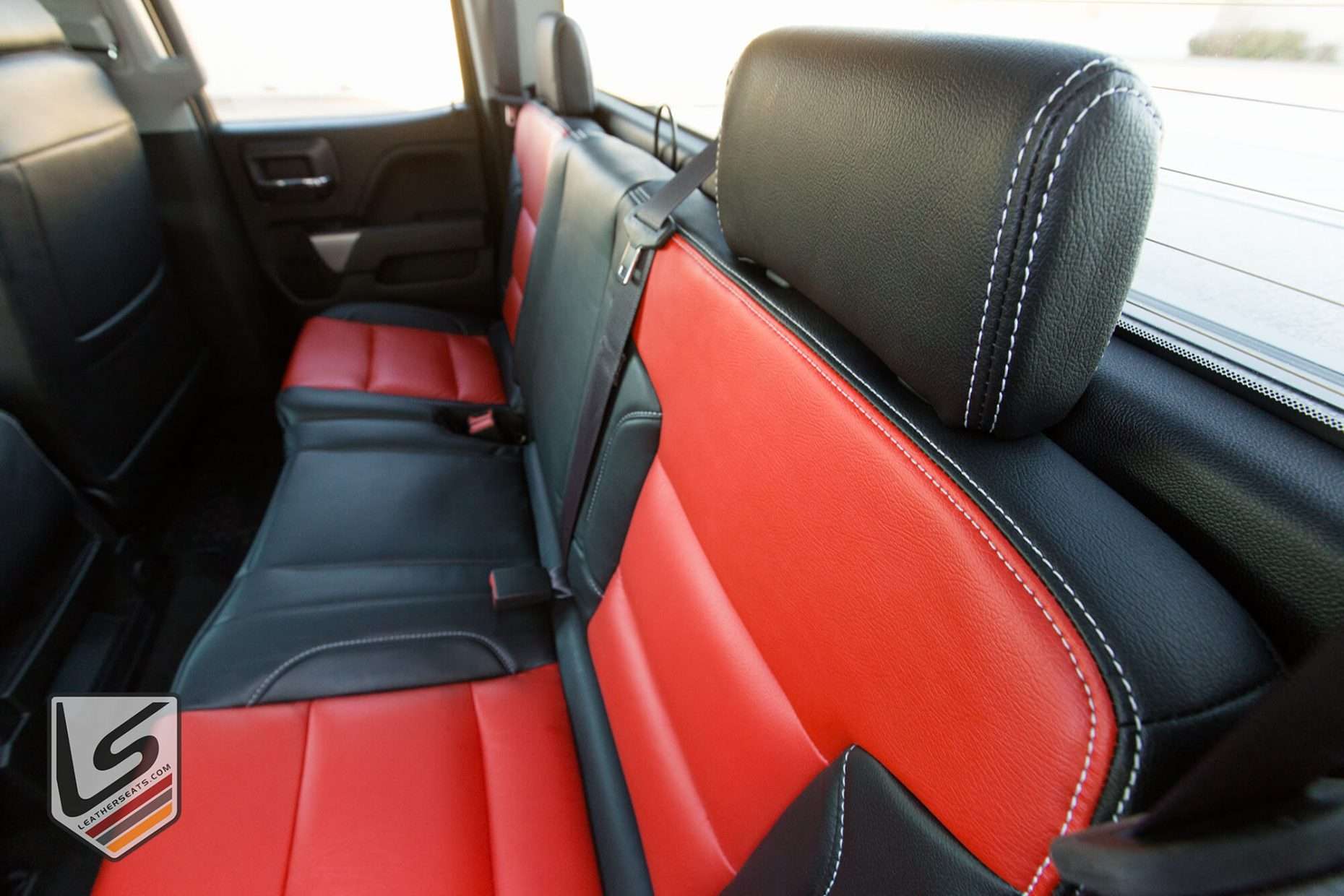 Rear seat headrest close-up with focus on Silver contrasting stitching