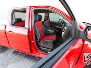 Extreme wide shot of front passenger leather seat - Chevy Silverado