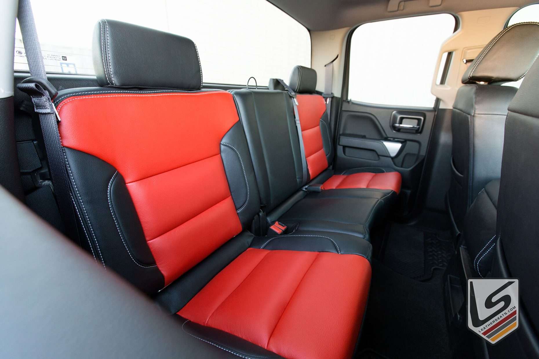 2014-2018 Chevrolet Silverado custom leather seats - Black with Bright Red Body - Rear seats
