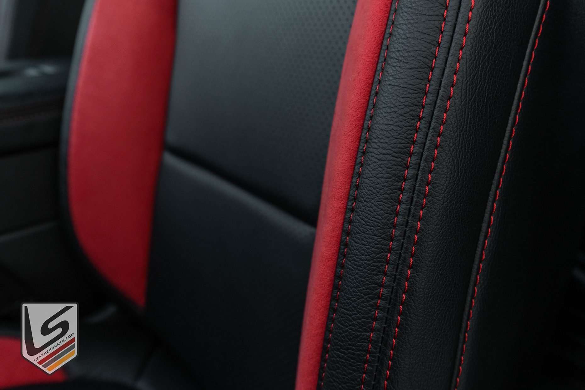 Black leather, Red Suede Wings- Contrasting Red stitching - Gallery Image