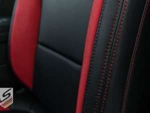 Black leather, Red Suede Wings- Contrasting Red stitching - Gallery Image