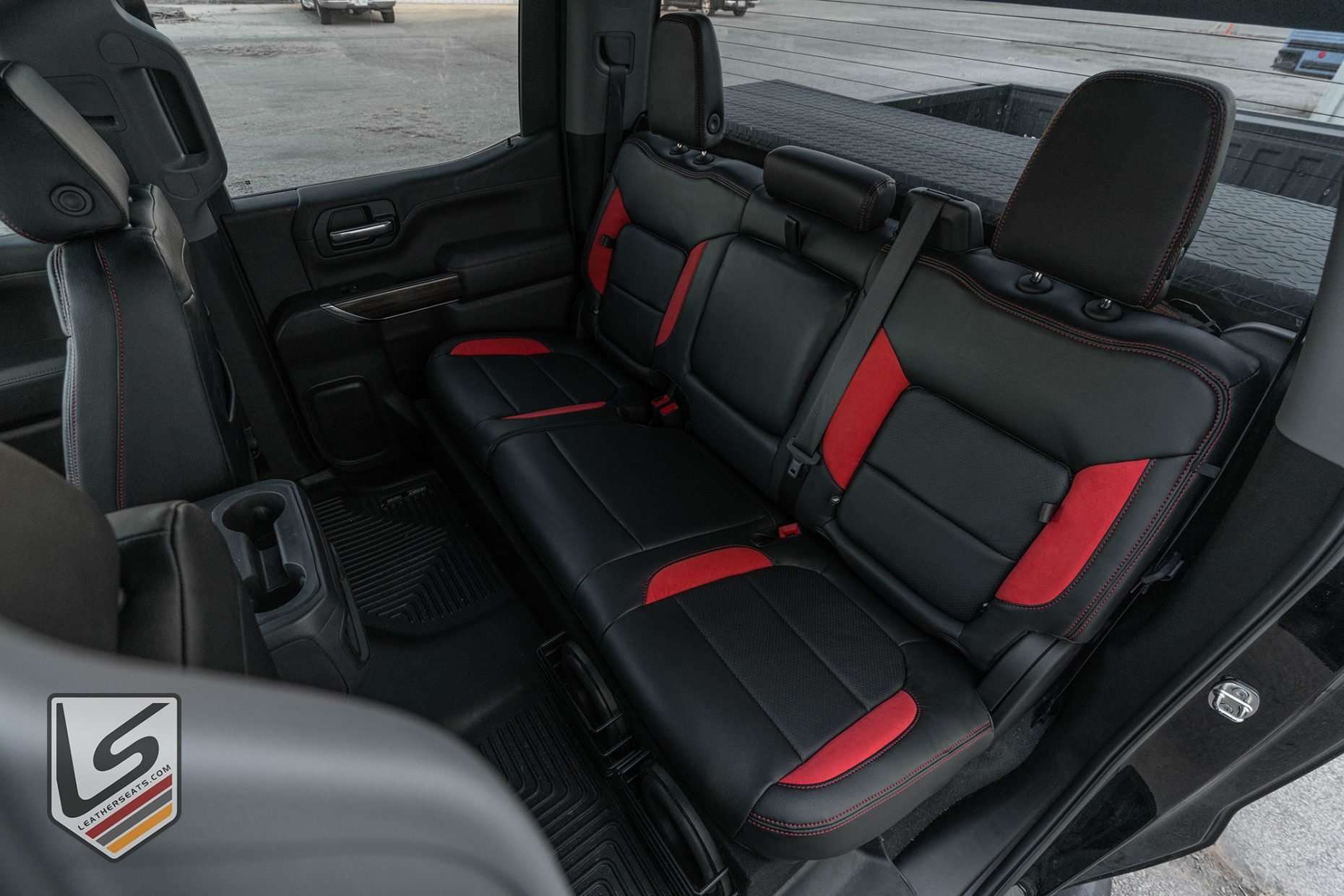 Chevrolet Silverado Crew Cab with custom leather seats - Black/Red Suede - Gallery Image