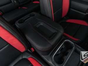 Wide angle view of leather console - Gallery Image