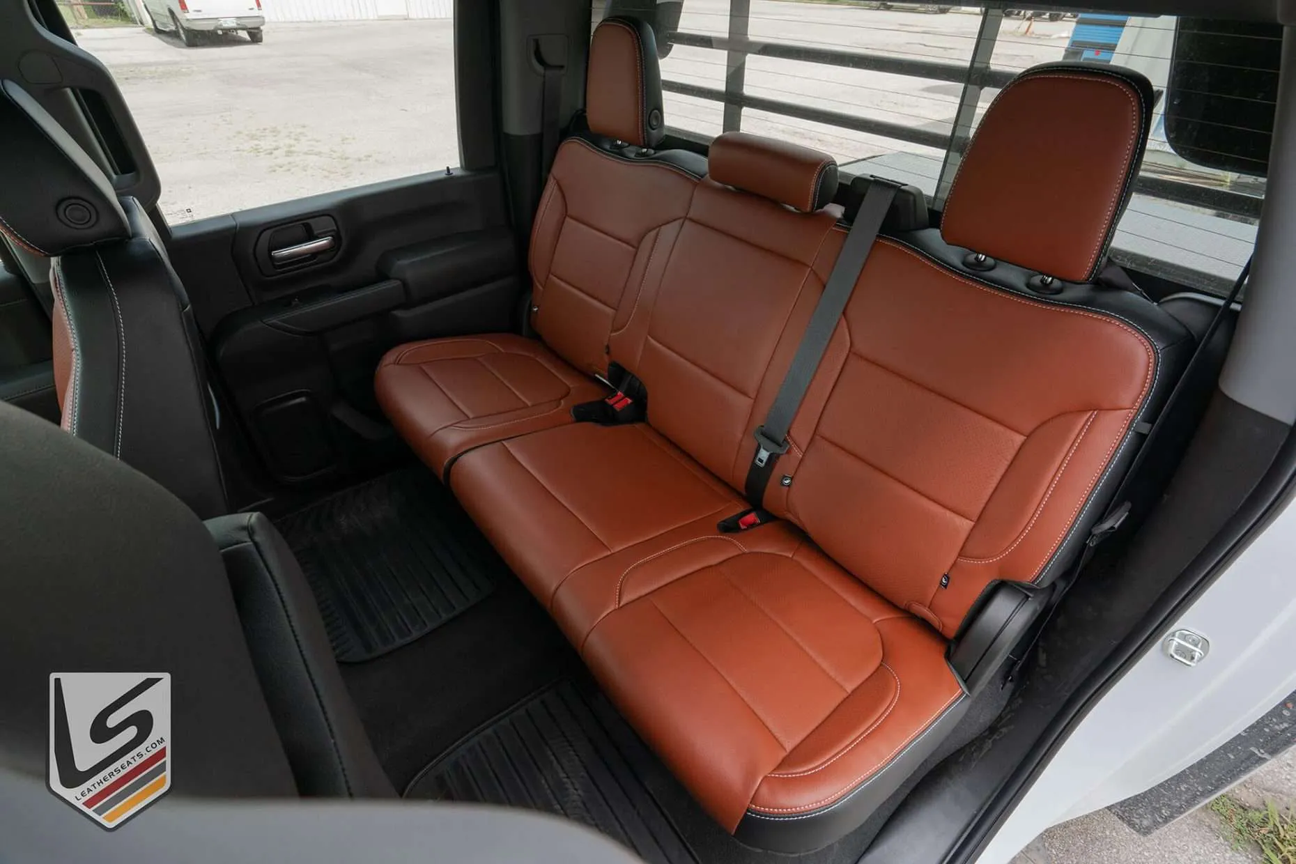 2019-2022 Chevy Silverado rear leather seats in Ecstasy Black and Ecstasy Mitt Brown
