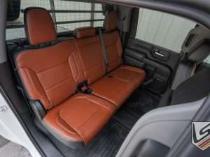 2019-2022 Chevrolety Silverado rear leather seats in Ecstasy Black and Ecstasy Mitt Brown