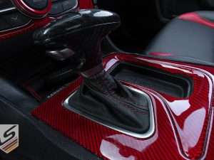Custom shift boot cover in Black with Bright Red stitching