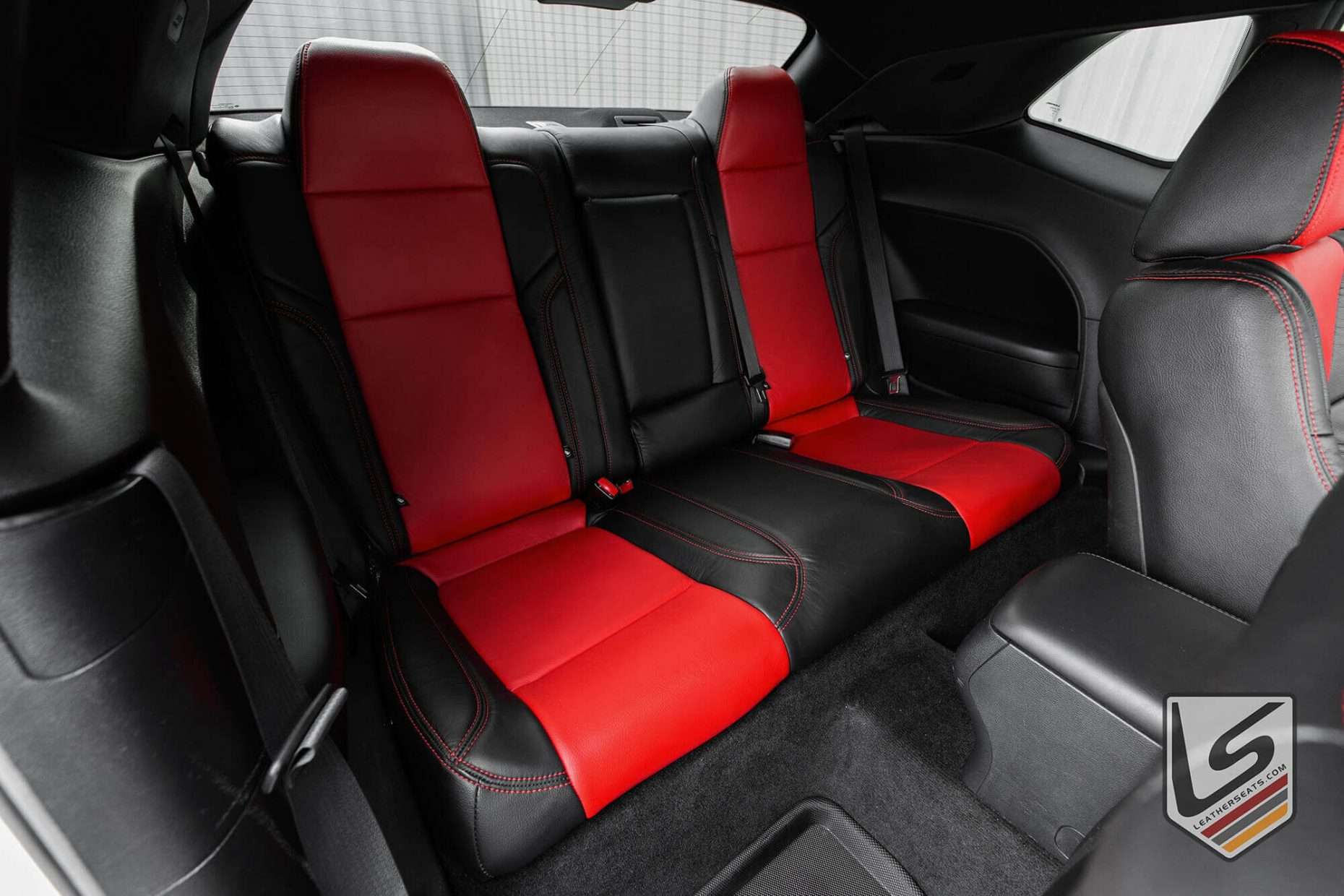 2015-2022 Dodge Challenger with Black and Bright Red leather seats - Rear seats from passenger