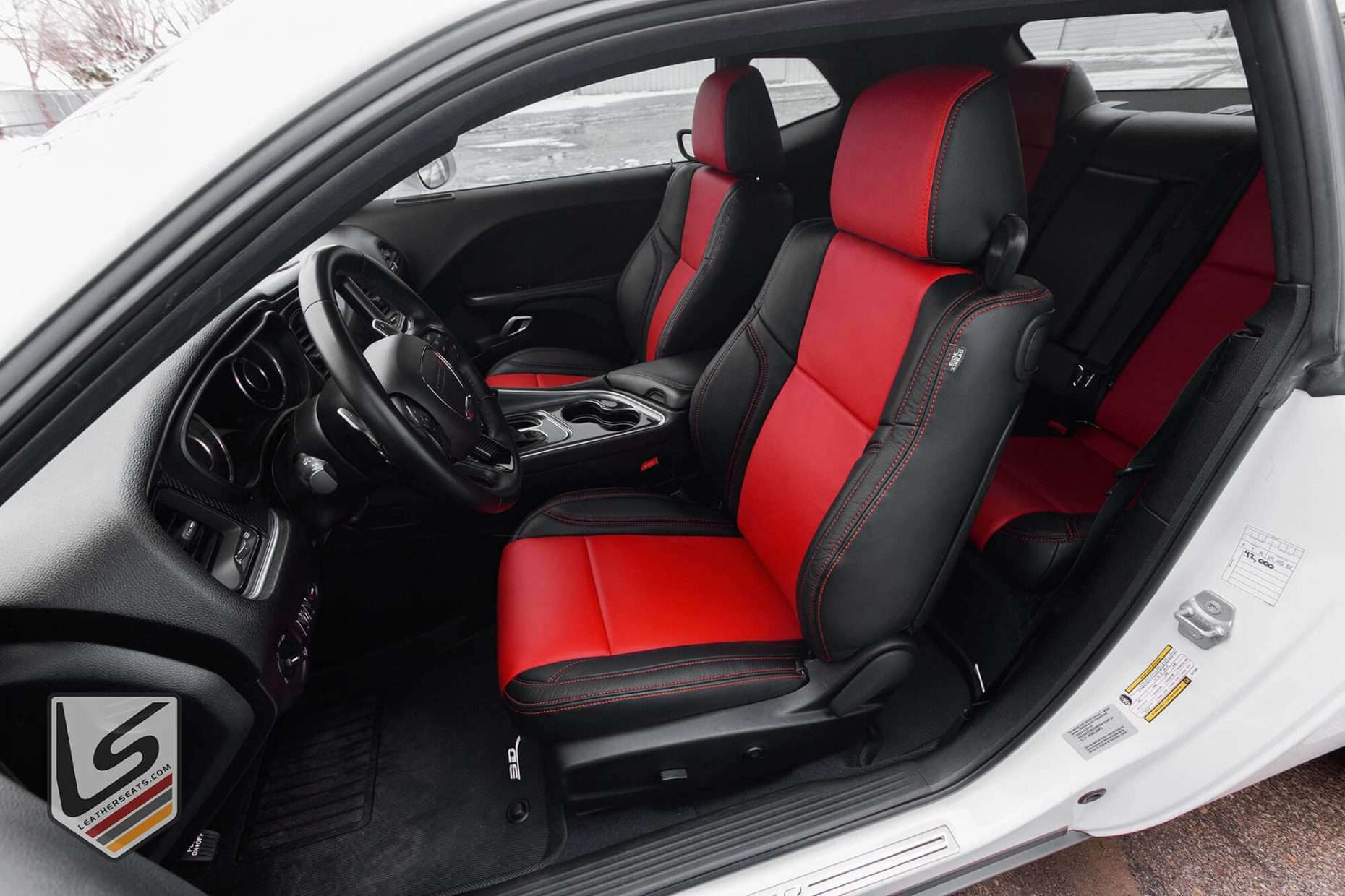 2015-2022 Dodge Challenger with leatherseats.com upholstery in Black and Bright Red - Front driver's seat
