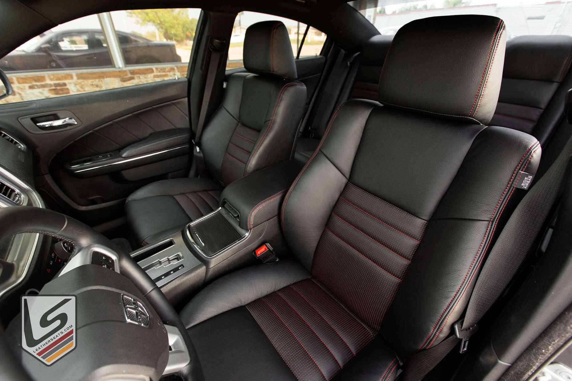 Dodge Charger with custom leather seats - front driver beackrest
