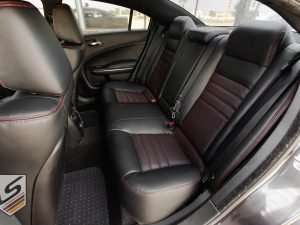 Dodge Charger with Black and Piazza Red leather seats - Rear seats from driver's side