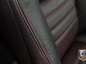 Black leather bolster with Red contrasting stitching