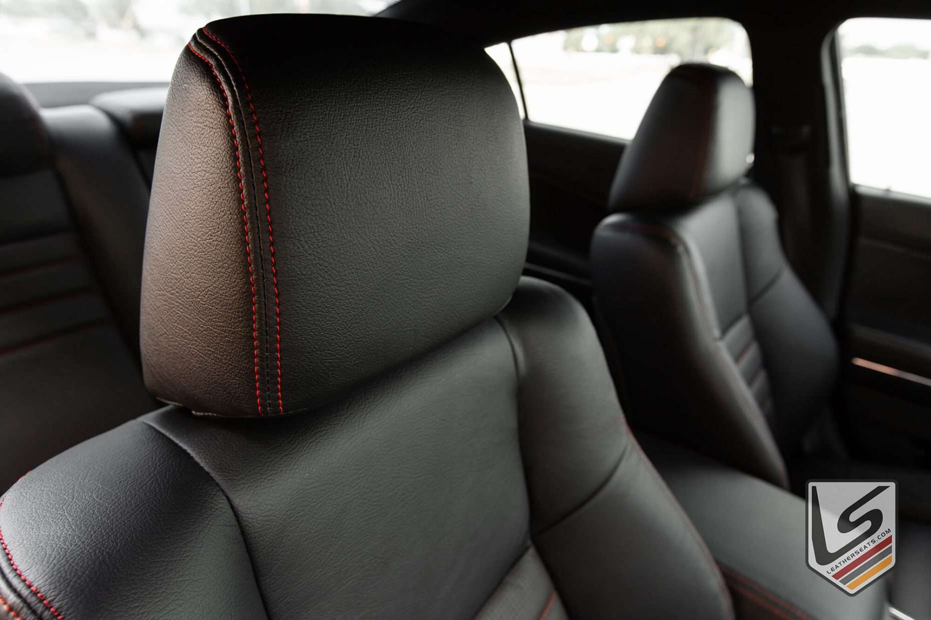Headrest close-up with contrasting Red stitching