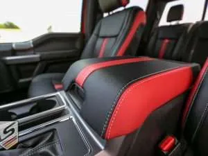 Two-Tone custom leather console lid cover in Black and Bright Red
