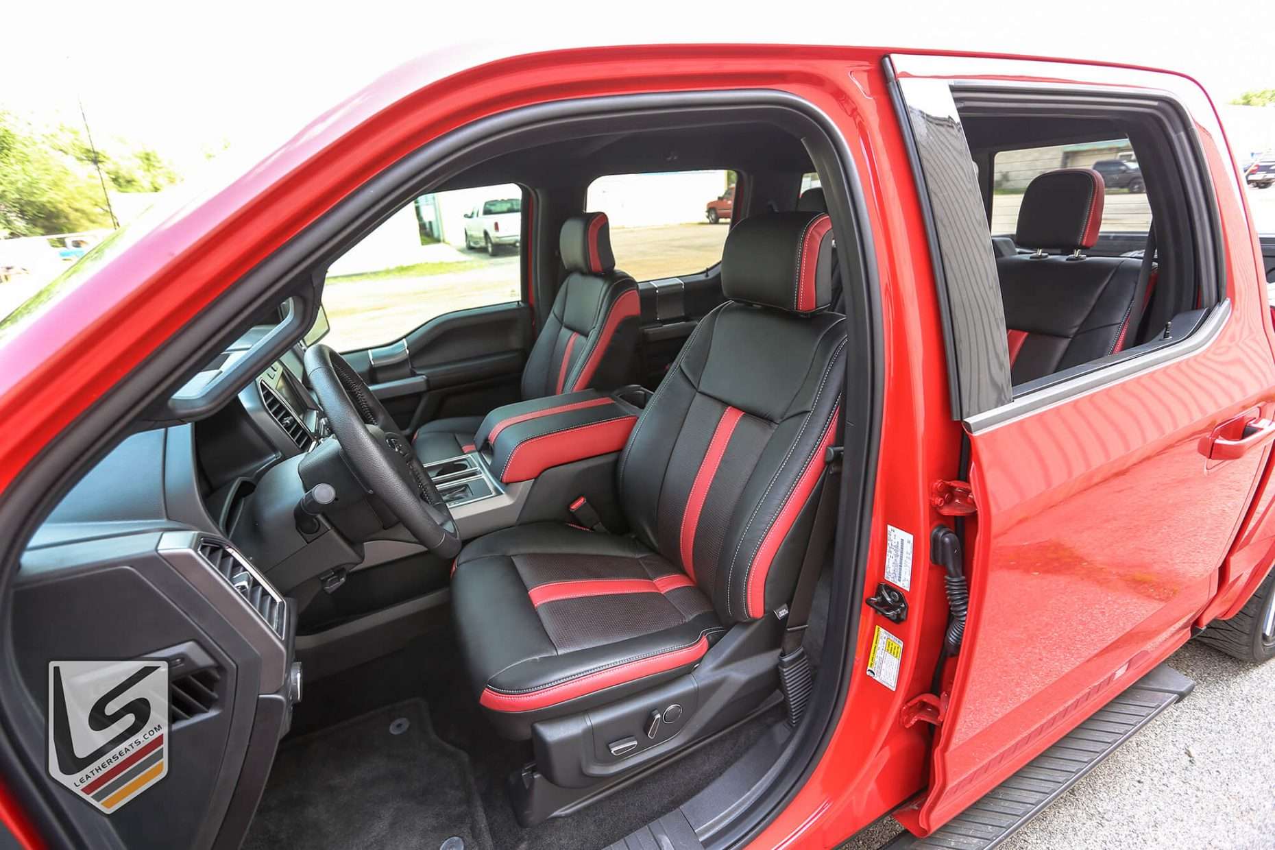 Ford Leather Interior - Black/Bright Red/Piazza Red with custom leather console lid
