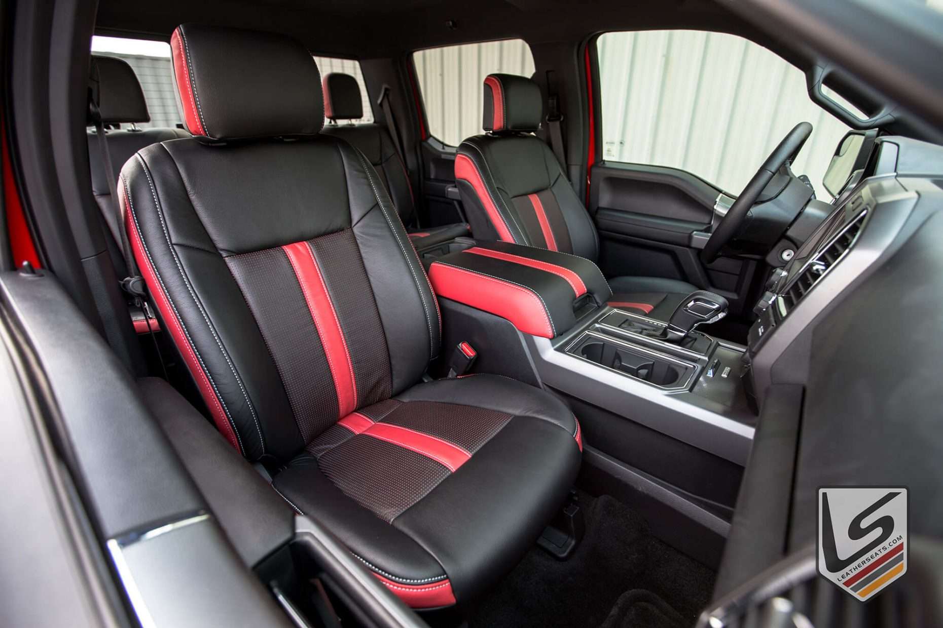 Ford F-150 leather seats in Black/Piazza Red/Bright REd - Front row from passenger side