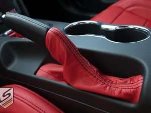 Custom leather emergency brake cover for Ford Mustang