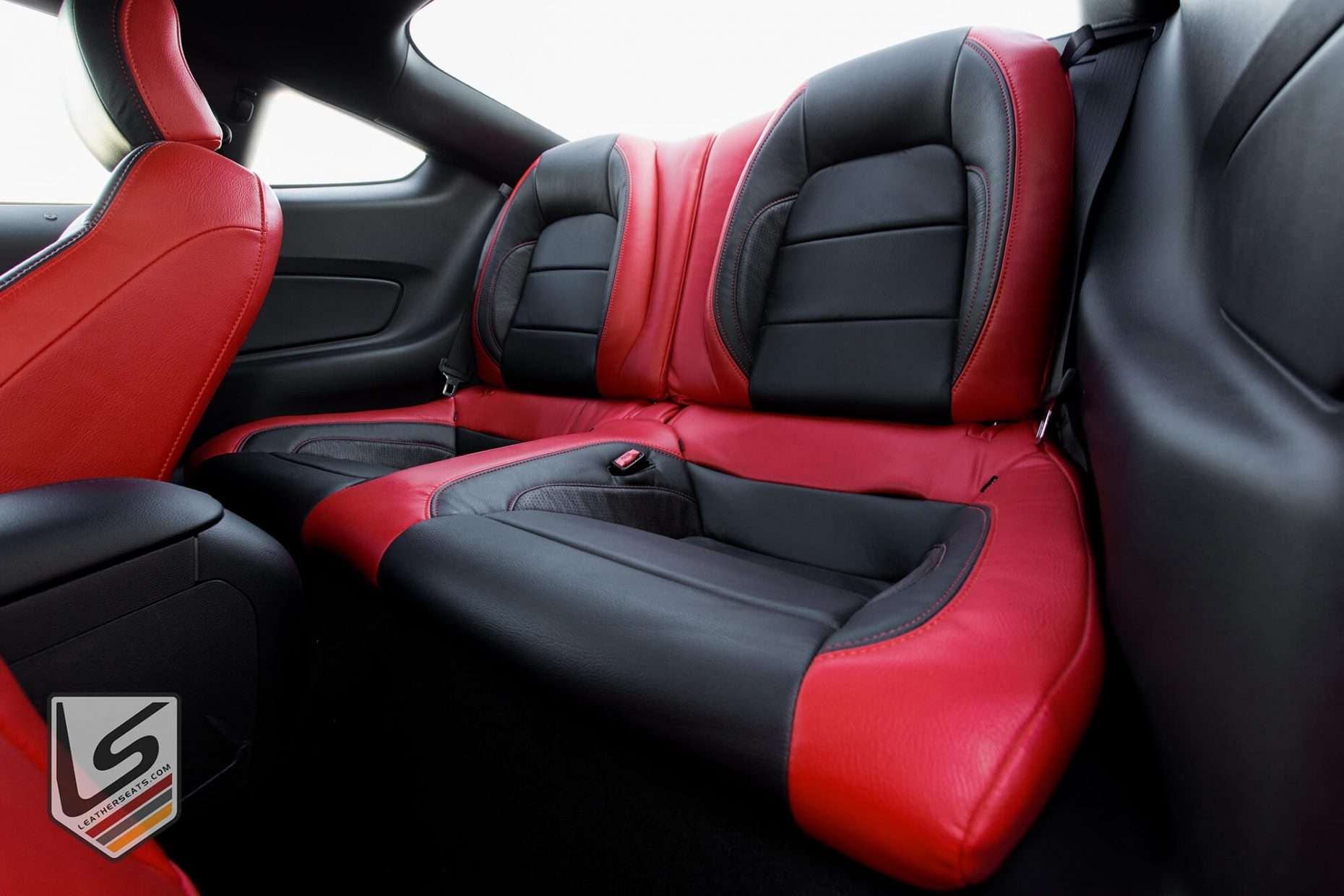 Ford Mustang GT with Bright Red & Black leather seats - Rear seats from drivers side
