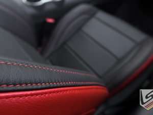 Contrasting Bright red stitching close-up
