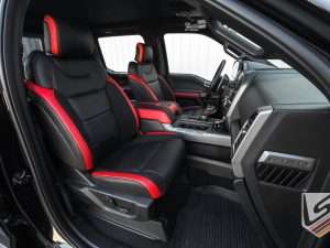 2017-2020 Ford Raptor SuperCrew front passenger seat in Black/Bright Red/Black Suede