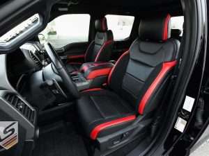 2017-2020 Ford Raptor with three-tone leather seats - Black/Bright Red/Black Suede