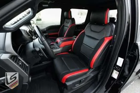 2017-2020 Ford Raptor with three-tone leather seats - Black/Bright Red/Black Suede