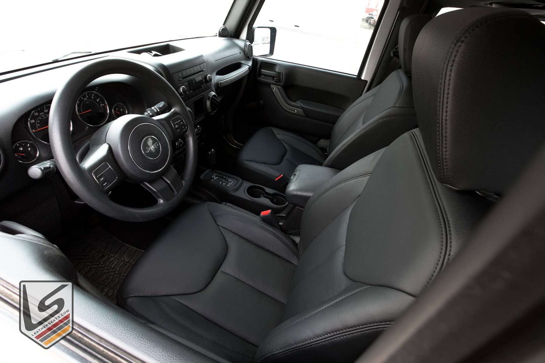 Top down view of front driver seet in Jeep Wrangler JK