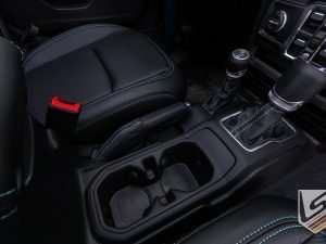 Black leather small parts with contrasting Turquoise stitching