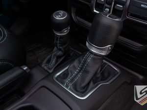 Close up of custom leather shift boot parts