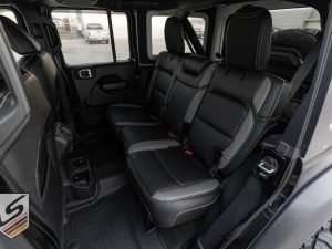 2018-2022 Jeep Wrangler JL installed Black and Light Grey leather seats - Rear seats from driver side