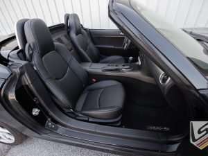 Top down view of custom leather interior for Mazda Miata
