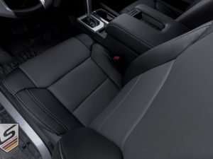Top-down view showing leather Charcoal Body section of seat