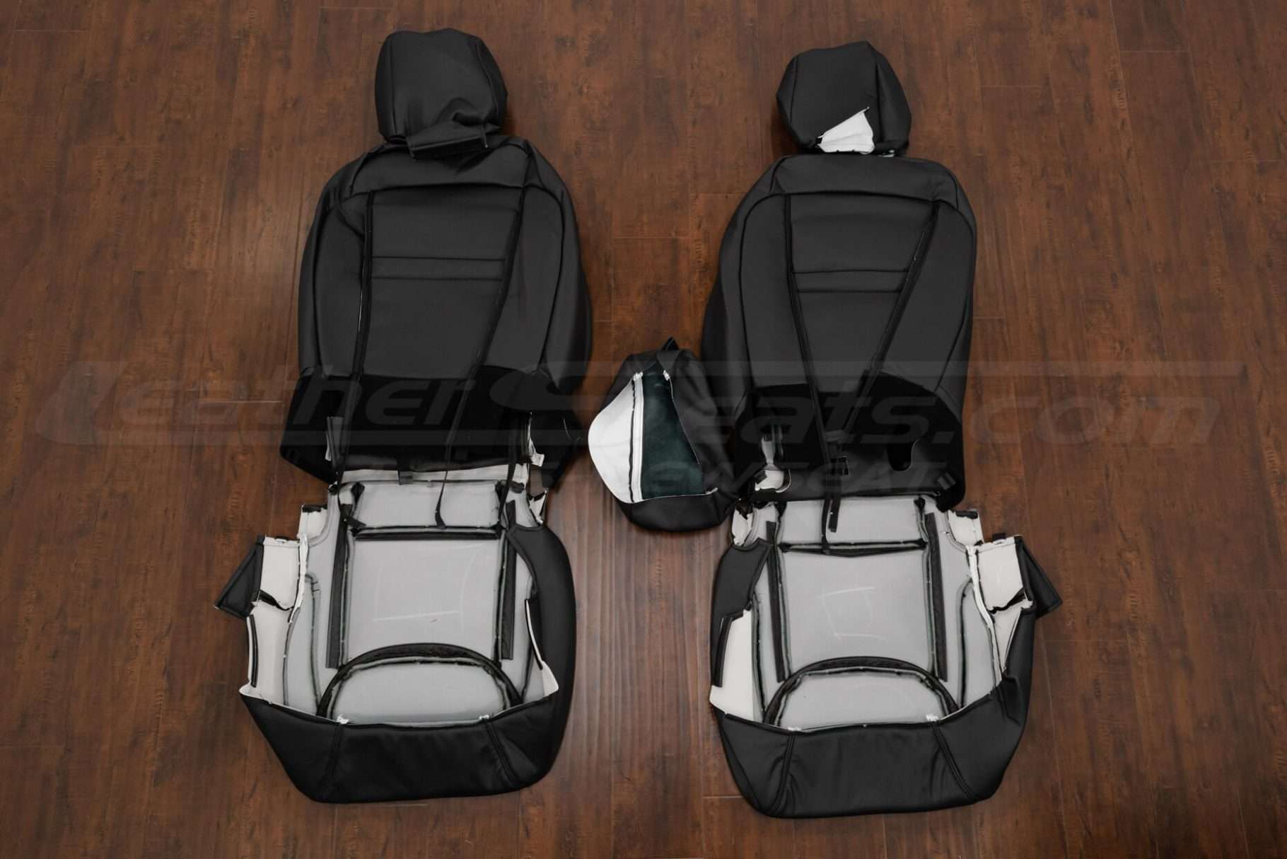 Back view of front seat upholstery and console