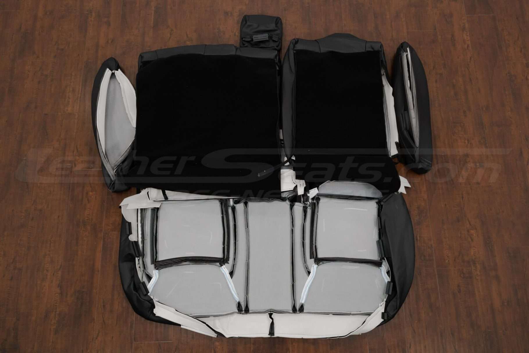 Back view of rear seat upholstery and bolsters