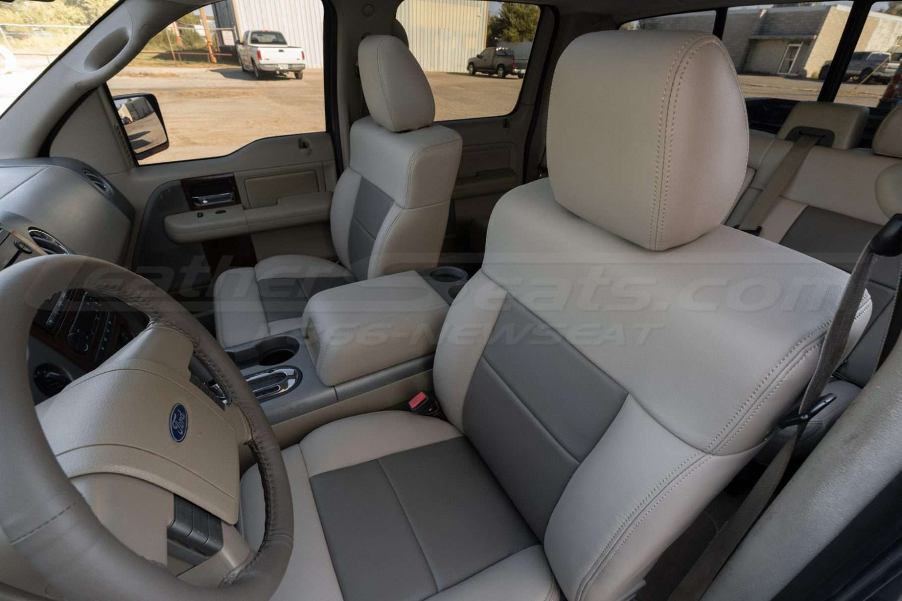 Top-down view of driver side front headrest and backrest