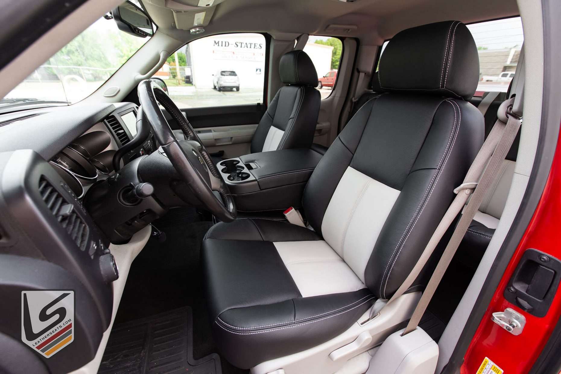 2007-2013 Chevy Silverado with custom Black and Dove Grey leather seats - Front driver seat