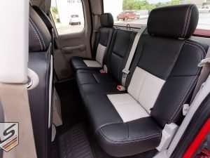 Rear leather Chevrolet Silverado seats in Black with Dove Grey inserts