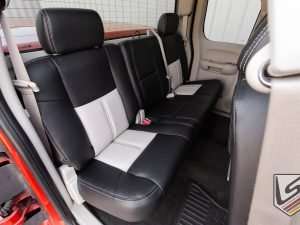 2007-2013 Chevrolet silverado with custom leatherseats.com interior - Rear seat from passenger side