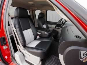 2007-2013 Chevrolet Silverado Extended Cab and Crew Cab with leatherseats.com two-tone seats in Black with Dove Grey inserts and Dove Grey stitching