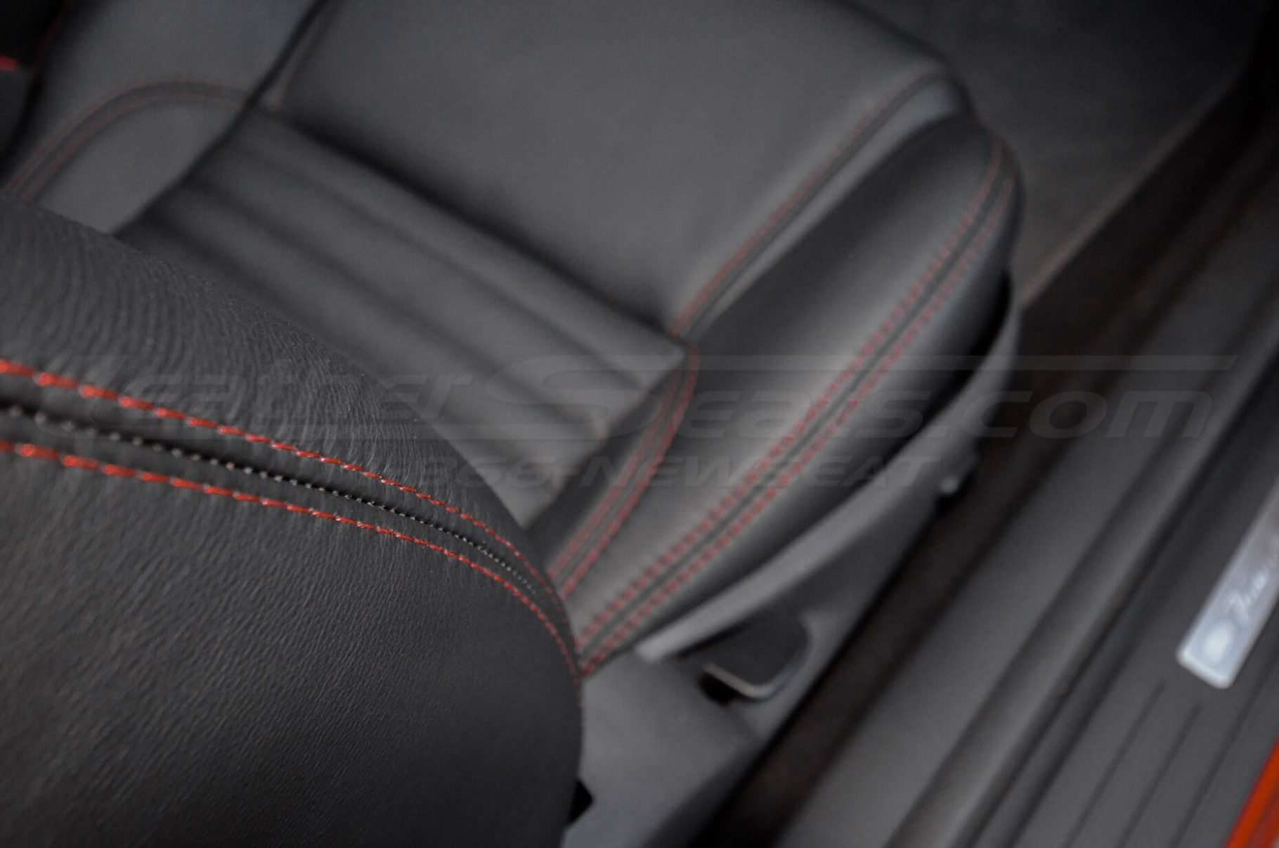 Red contrast stitching close-up