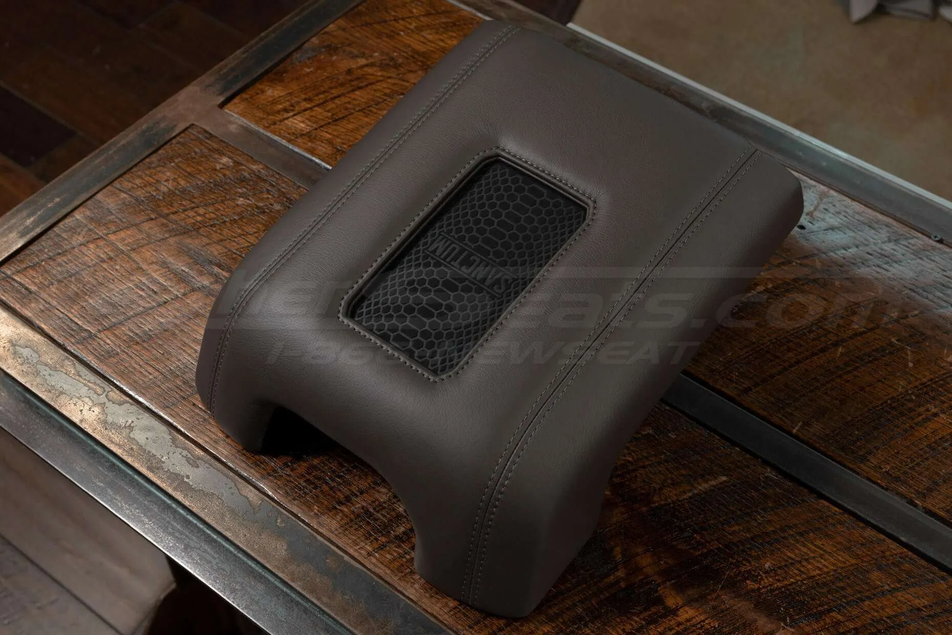 Top-down side view of Dark Brown Sanctum Wireless Phone Charging Console