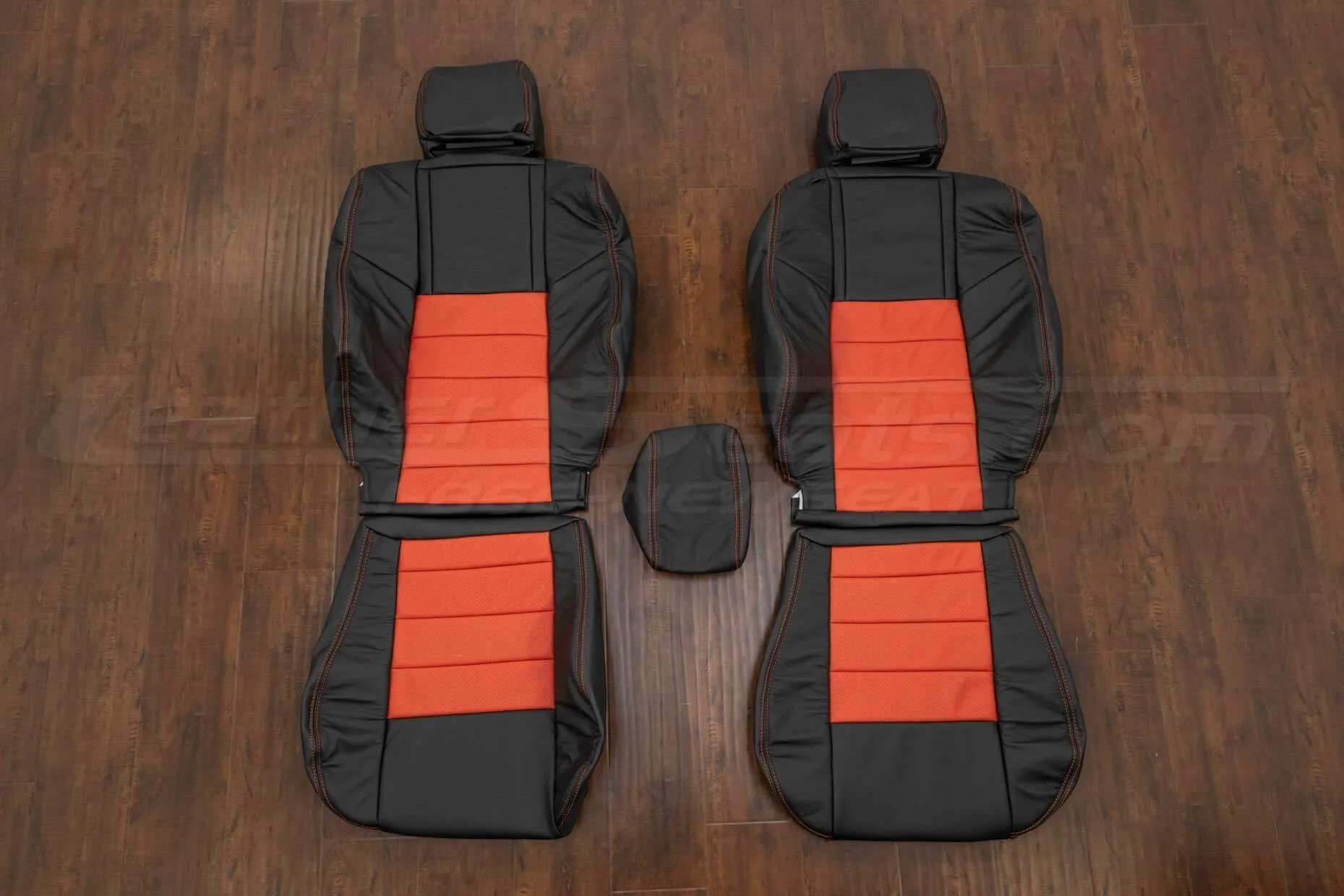 Dodge Challenger SRT-8 Leather Seat Kit -Black/Tangerine - Front seat upholstery w/ console lid cover